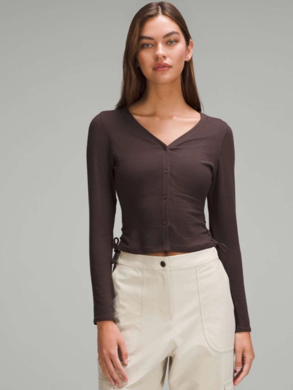 Women's Black V-Neck Long Sleeve Button Cardigan Top